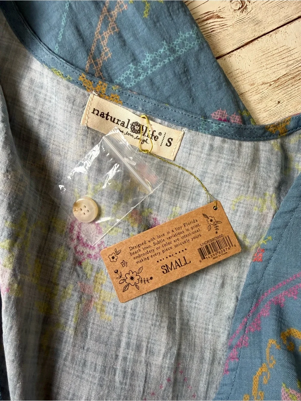 Natural Life Avery Midi Dress Heirloom Cross Stitch Blue NWT Small Pockets - Picture 11 of 12